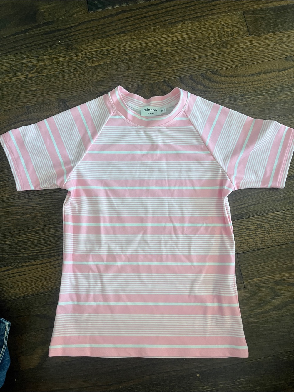 Brand new Minnow swim - girls' Pink & White Striped Swim Shirt size 9/10